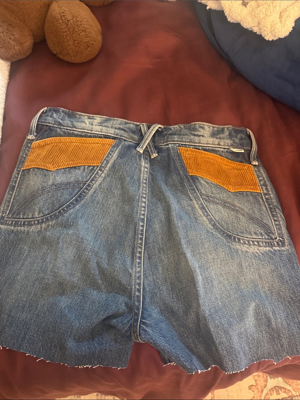 Mother Denim Cutoff Shorts with Corduroy Pocket Accents - Picture 3 of 4